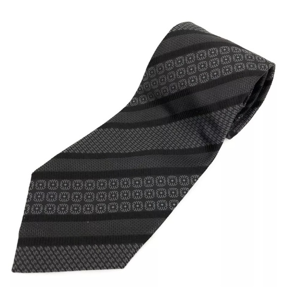 CHANEL Stripe Logo Gray CC Silk Tie 1594 - Picture 1 of 8